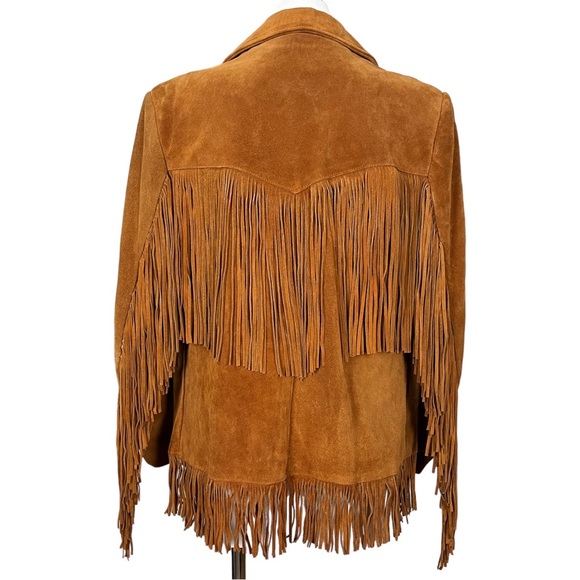 Lariat Tobacco Genuine Suede Leather Fringe Snap Button Western Jacket Size 14 - Picture 6 of 16